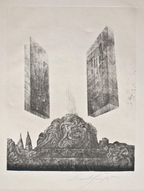 Ernst Fuchs - Die Tore von Gaza (aus Samson) - 1962 - Radierung