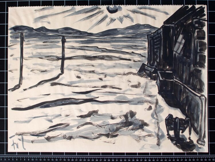 Fritz Zalisz - Strandlandschaft mit Hütten -...