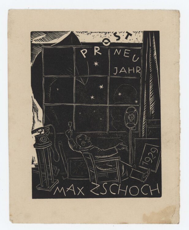 Max Zschoch - Neujahrsgruß - 1929 - Holzschnitt