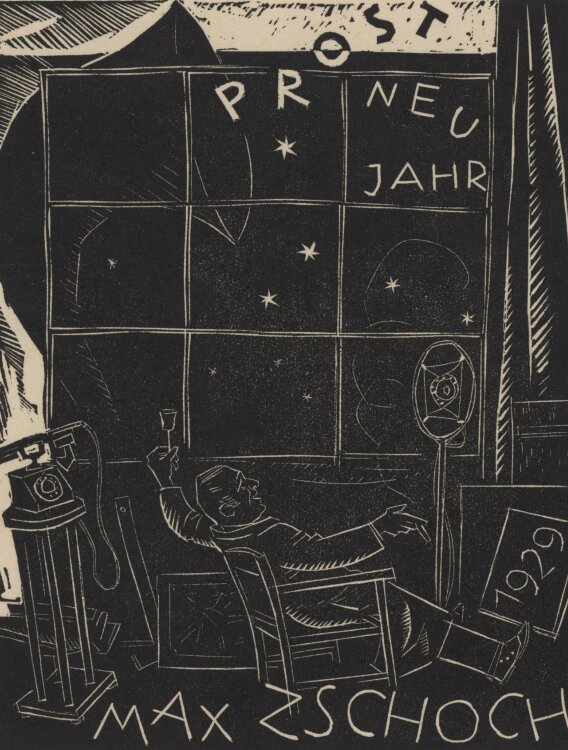 Max Zschoch - Neujahrsgruß - 1929 - Holzschnitt