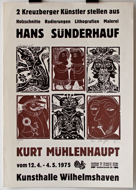Kurt Mühlenhaupt und Hans Sünderhauf - 2 Kreuzberger Künstler - 1975 - Holzschnitt in Braun und Schwarz