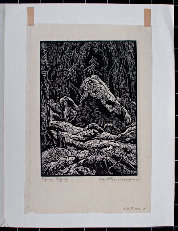 Karl Hennemann - Im Bergwald - 1944 - Holzschnitt