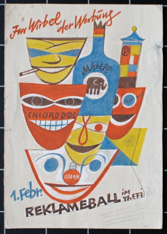 Uli Huber - Reklameball - undatiert - Gouache und Collage...