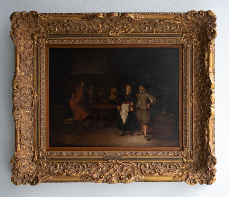 Gerrit Lundens zugeschrieben - Vornehmes Paar in der Gaststube - undatiert - Öl auf Tafel mit Partkettierung