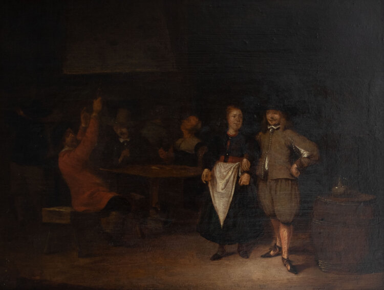 Gerrit Lundens zugeschrieben - Vornehmes Paar in der Gaststube - undatiert - Öl auf Tafel mit Partkettierung