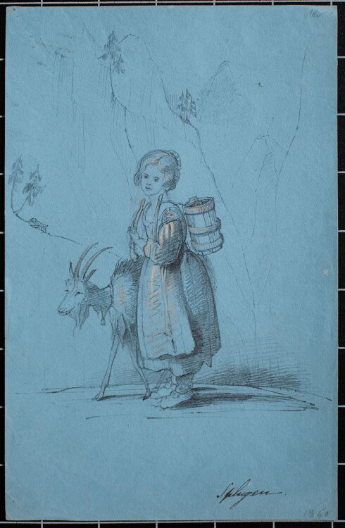 unbekannt - Mädchen mit Ziege - 1840 -...
