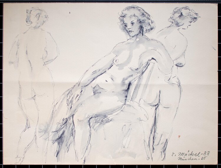 Elfriede Mäckel - Frauenakte - 1988 - Feder, teils laviert
