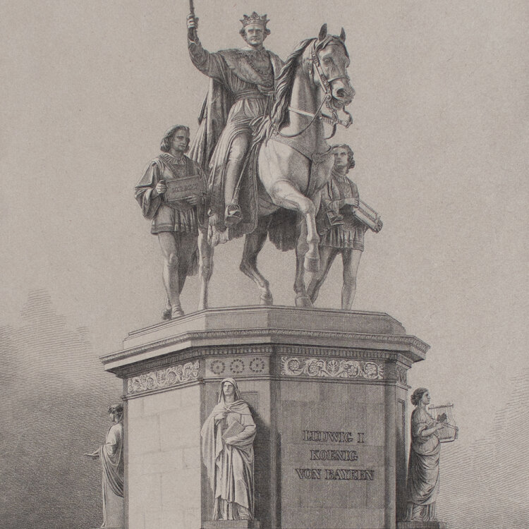 Hans Bruch - Reiterstandbild Ludwig I. König von Bayern - undatiert - Stahlstich