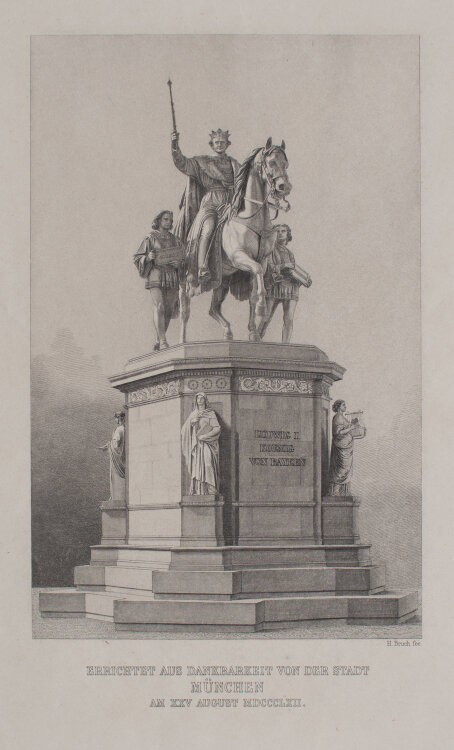 Hans Bruch - Reiterstandbild Ludwig I. König von Bayern - undatiert - Stahlstich
