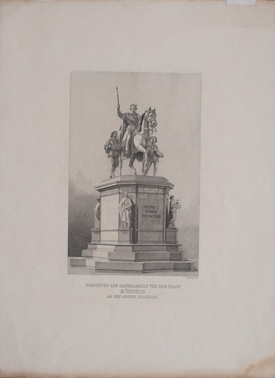 Hans Bruch - Reiterstandbild Ludwig I. König von Bayern - undatiert - Stahlstich