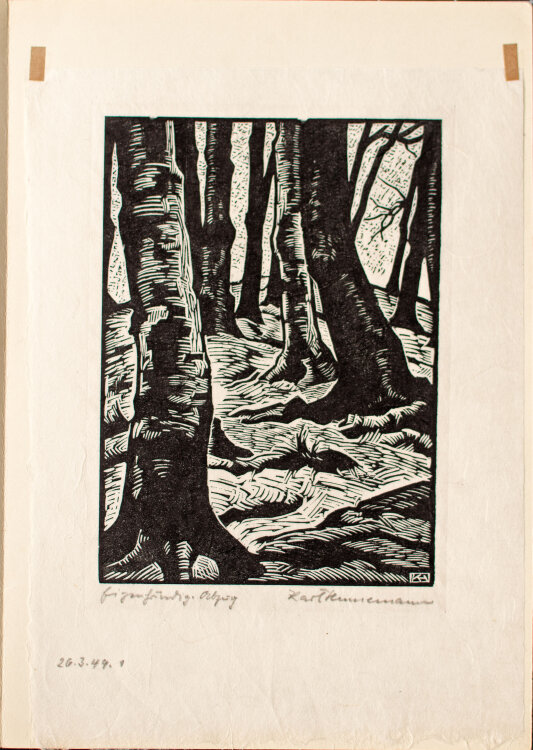 Karl Hennemann - Ansteigender Wald - 1949 - Holzschnitt