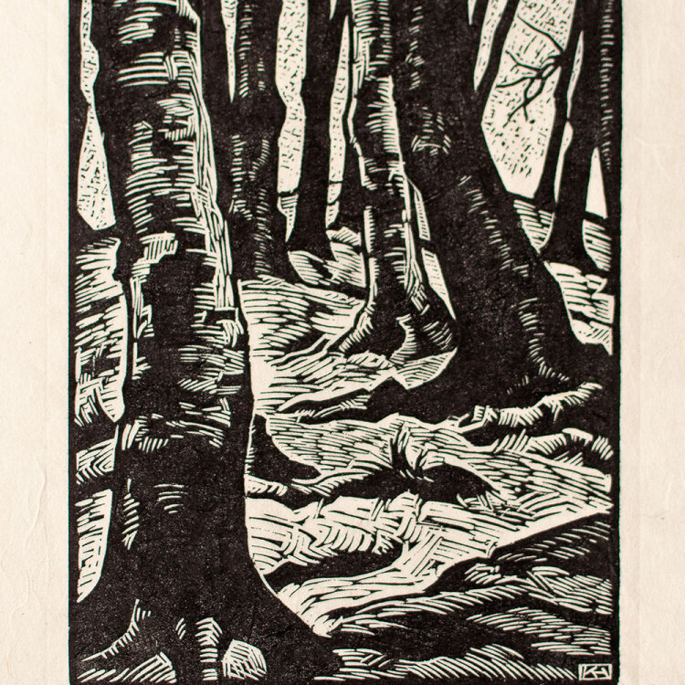 Karl Hennemann - Ansteigender Wald - 1949 - Holzschnitt