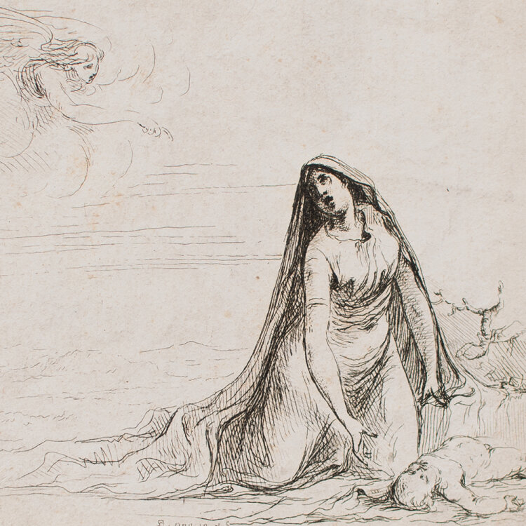 Dominique-Vivant Denon - Der Engel erscheint Hagar in der Wüste - undatiert - Radierung