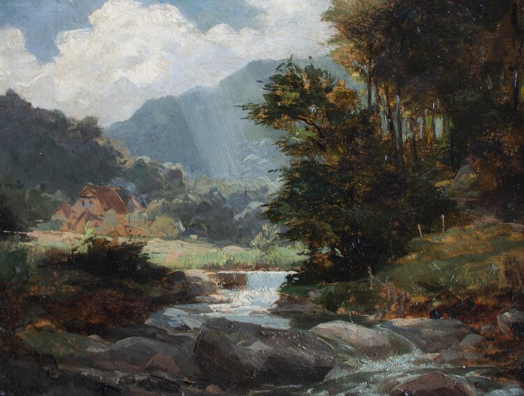 Carl Lasch - Berlandschaft mit Bachlauf - um 1860 - Öl