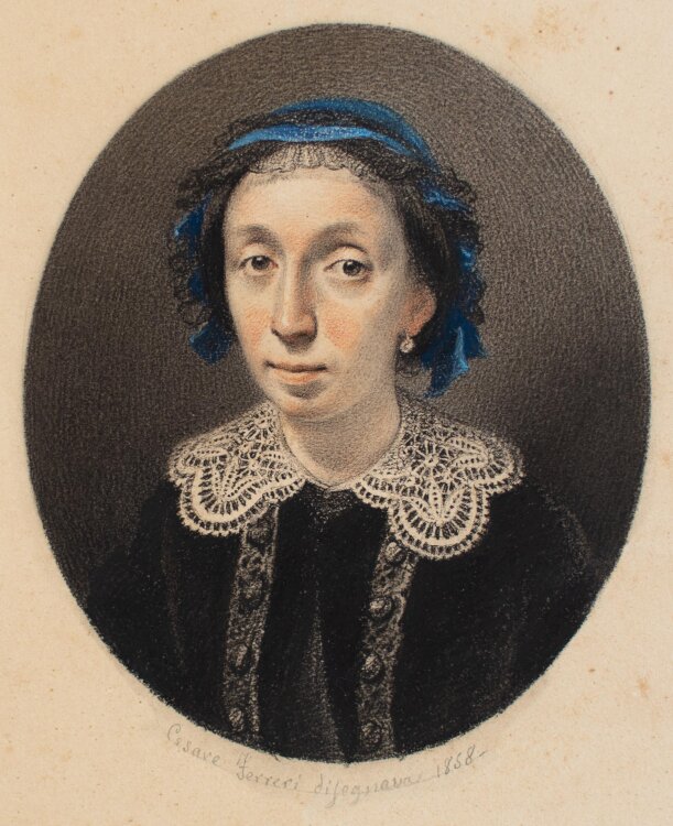 Cesare Ferreri - Porträt einer Dame - 1858 - Kohlestiftzeichnung koloriert