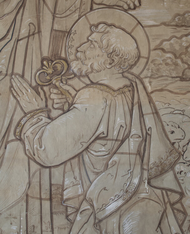 Glasmanufaktur Johann Heinrich Huber-Stutz Zürich - Christus übergibt Petrus die Himmelsschlüssel - undatiert - Aquarell auf Papier, auf Leinwand