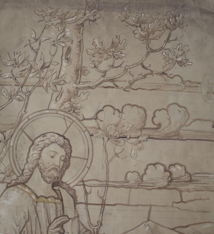 Glasmanufaktur Johann Heinrich Huber-Stutz Zürich - Christus übergibt Petrus die Himmelsschlüssel - undatiert - Aquarell auf Papier, auf Leinwand