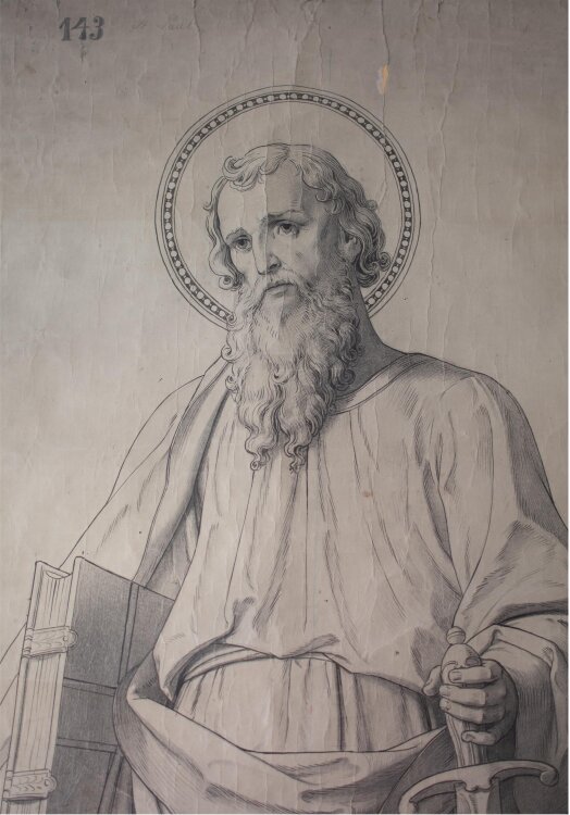 Glasmanufaktur Johann Heinrich Huber-Stutz Zürich - Apostel Paulus - undatiert - Kohle auf Papier, auf Leinwand