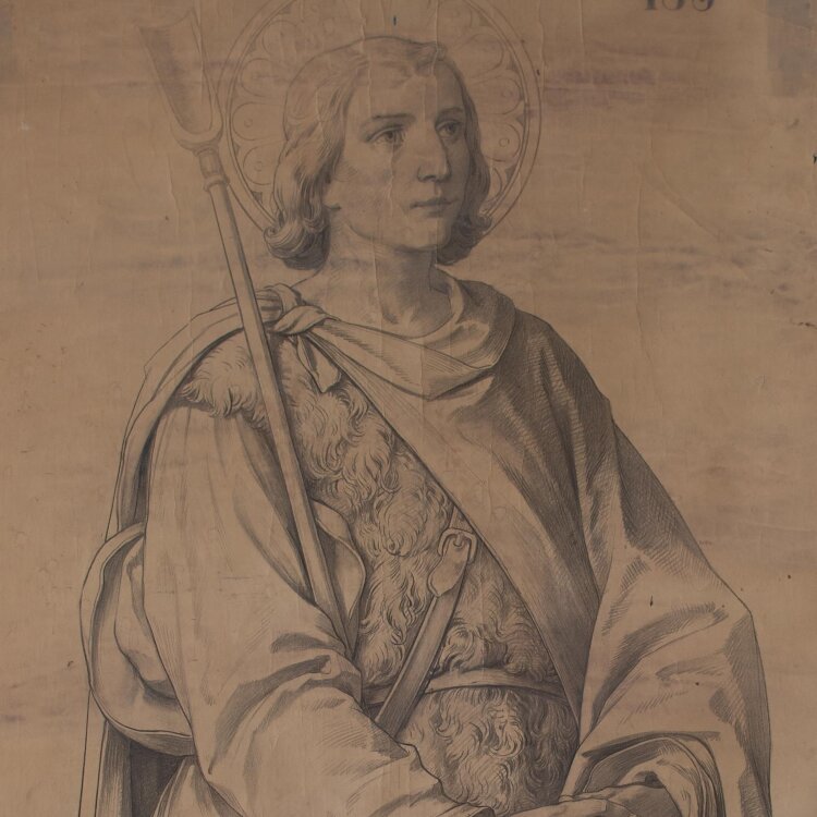 Glasmanufaktur Johann Heinrich Huber-Stutz Zürich - Heiliger Wendelin - undatiert - Kohle auf Papier, auf Leinwand