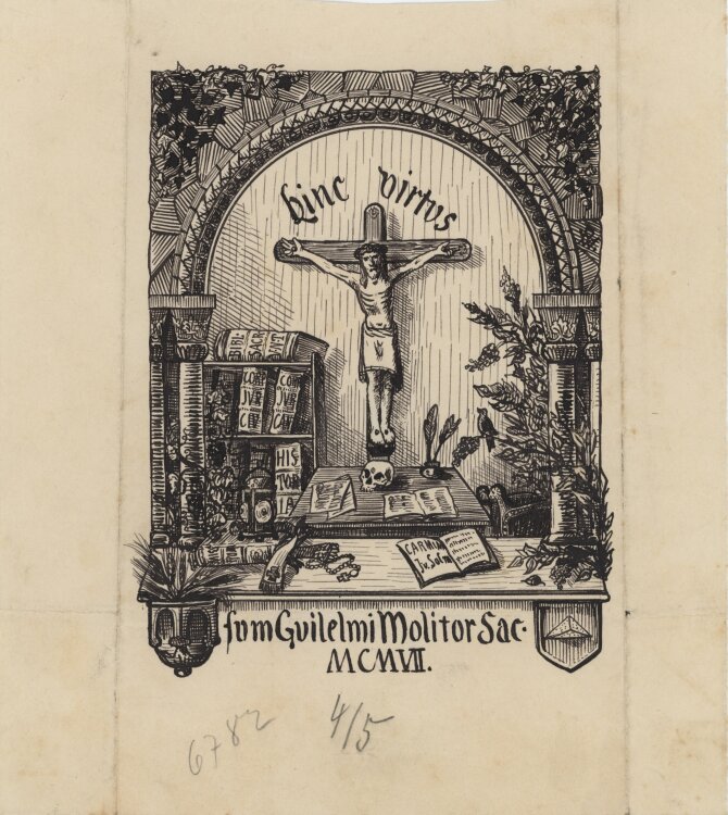 R. W. - Exlibris für einen Geistlichen - 1907 - Tinte, Tusche