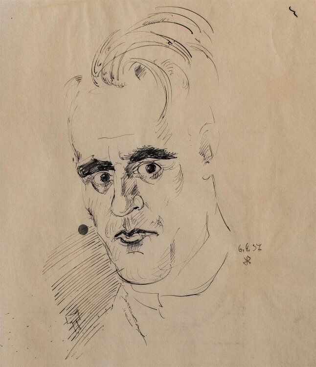 Herbert W. Hoedt - männliches Porträt - Tuschezeichnung - 1937