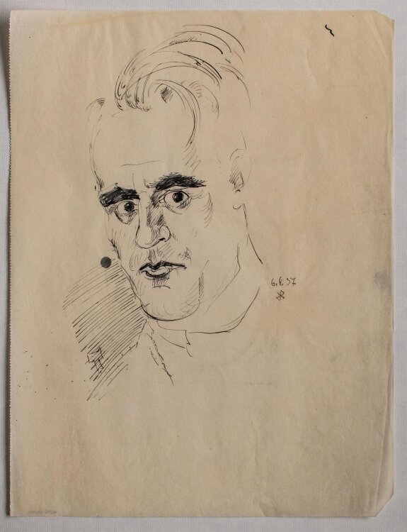 Herbert W. Hoedt - männliches Porträt - Tuschezeichnung - 1937