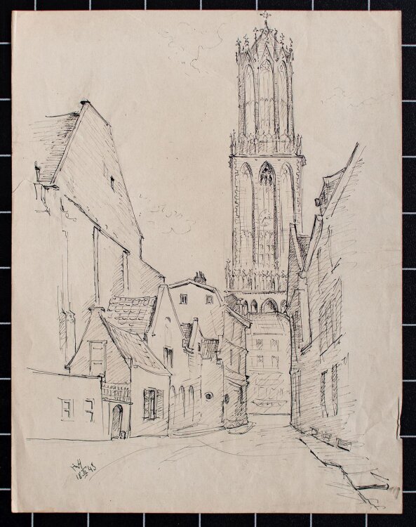 Herbert W. Hoedt - französische Kleinstadt - Tuschezeichnung - 1945