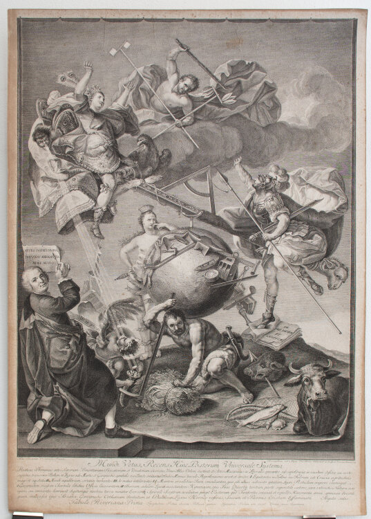 Christoforo dall Acqua - Mundi vetus, recens: Hinc posterum universale systema / Tabula Rivieriana Prima - 1772 - Radierung