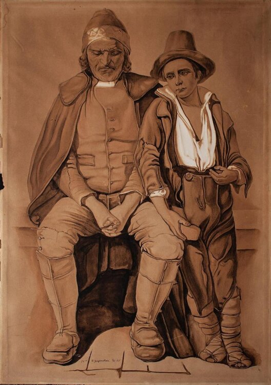 Grafenstein - Vater und Sohn - 1855 - Tuschezeichnung, weiß gehöht