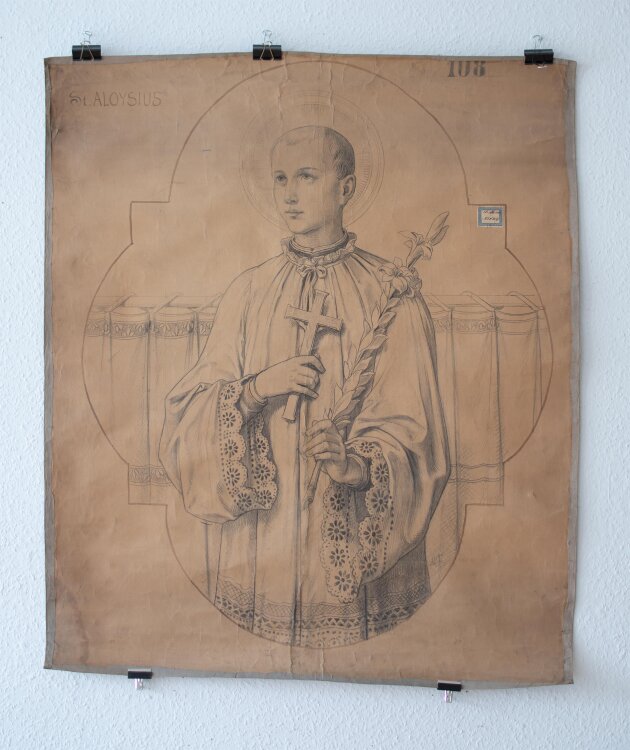 Glasmanufaktur Johann Heinrich Huber-Stutz Zürich - Heiliger Aloysius/ /Aloisius von Gonzaga - undatiert - Kohle auf Papier, auf Leinwand