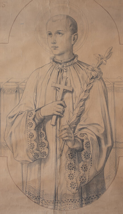 Glasmanufaktur Johann Heinrich Huber-Stutz Zürich - Heiliger Aloysius/ /Aloisius von Gonzaga - undatiert - Kohle auf Papier, auf Leinwand