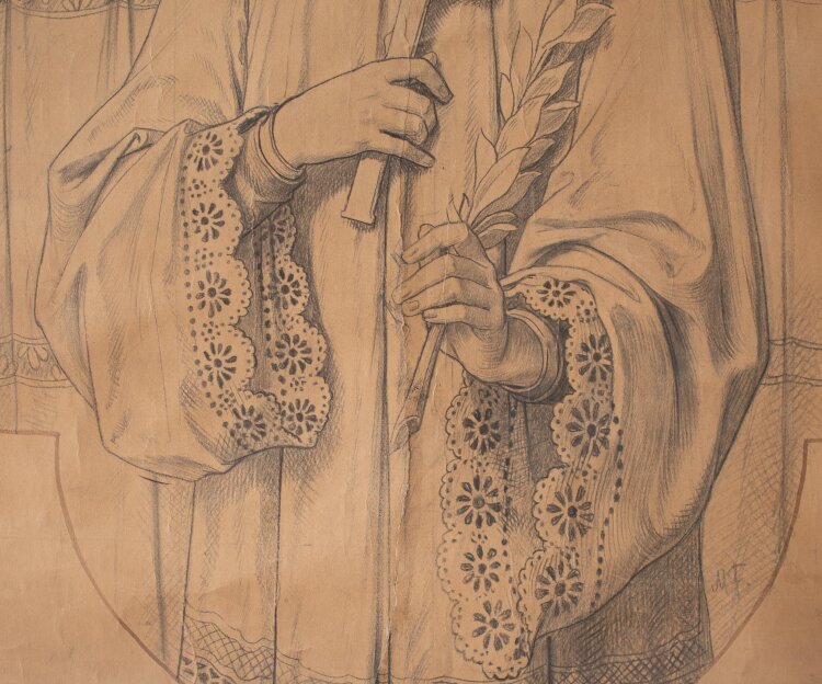 Glasmanufaktur Johann Heinrich Huber-Stutz Zürich - Heiliger Aloysius/ /Aloisius von Gonzaga - undatiert - Kohle auf Papier, auf Leinwand