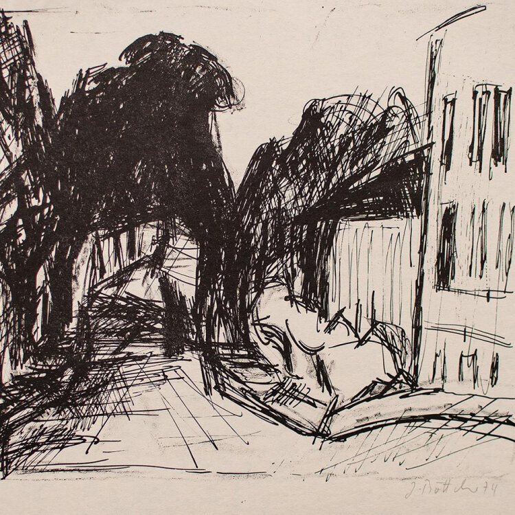Joachim Böttcher - Häuserzeile - 1974 - Lithografie