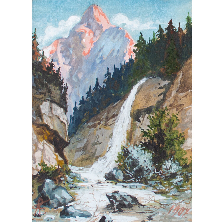 Monogrammist R. v. A. - Berglandschaft mit Wasserfall -...