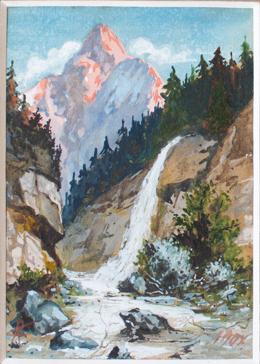 Monogrammist R. v. A. - Berglandschaft mit Wasserfall - 1904 - Aquarell