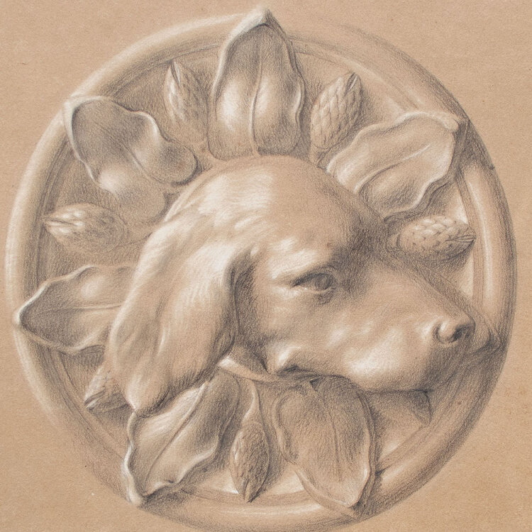 Wilhelm Palm - Kopf eines Jagdhundes - Studie nach Gips - 1867 - Bleistift, partiell weiß gehöht