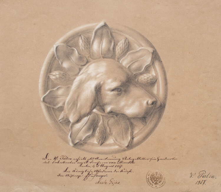 Wilhelm Palm - Kopf eines Jagdhundes - Studie nach Gips - 1867 - Bleistift, partiell weiß gehöht