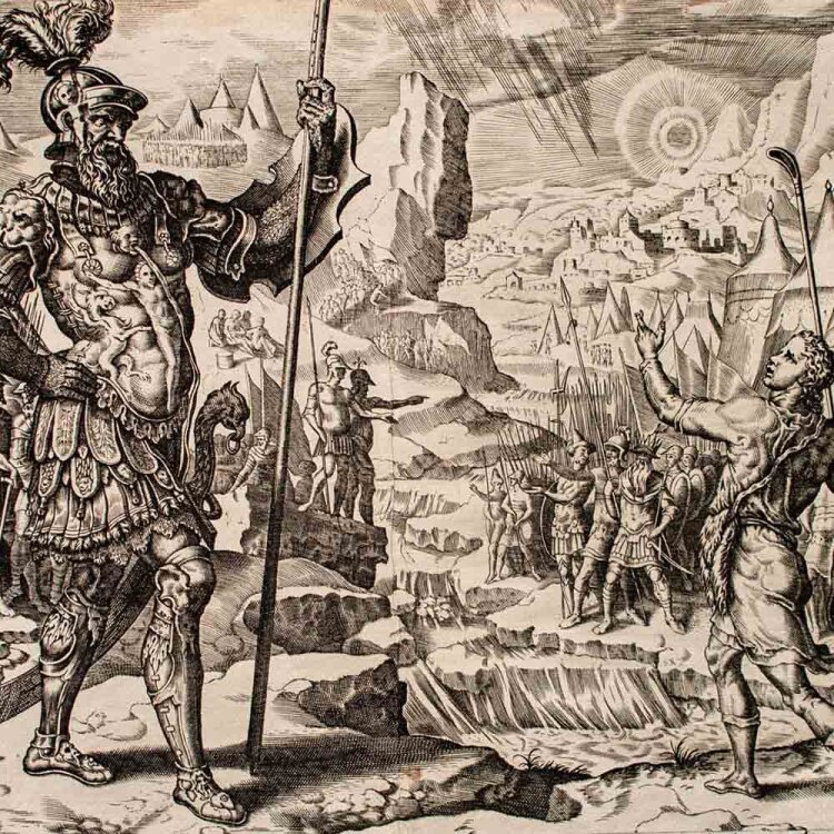 Marten von Heemskerk nach - David gegen Goliath - undatiert - Kupferstich