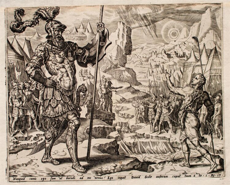 Marten von Heemskerk nach - David gegen Goliath - undatiert - Kupferstich