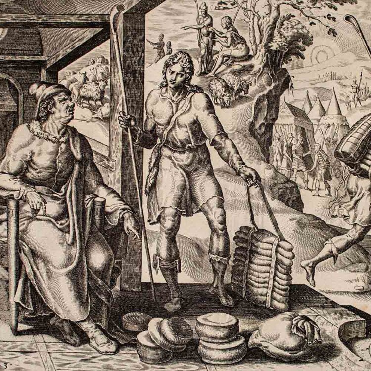Marten von Heemskerk nach - David gegen Goliath - undatiert - Kupferstich