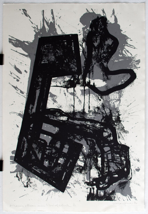 Michael Morgner - Mann + Frau am Windschutz - 1986 - Serigrafie in Schwarz und Silbergrau