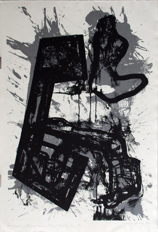 Michael Morgner - Mann + Frau am Windschutz - 1986 - Serigrafie in Schwarz und Silbergrau