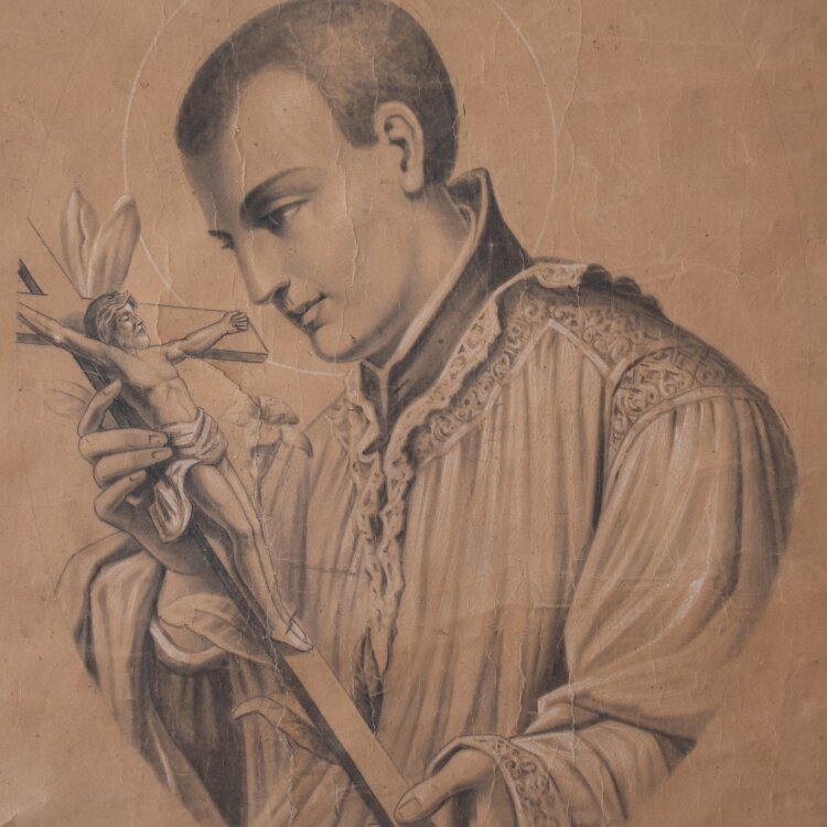 Glasmanufaktur Johann Heinrich Huber-Stutz Zürich - Heiliger Aloysius/ Aloysius von Gonzaga - undatiert - Kohle/ Tusche auf Papier, auf Leinwand