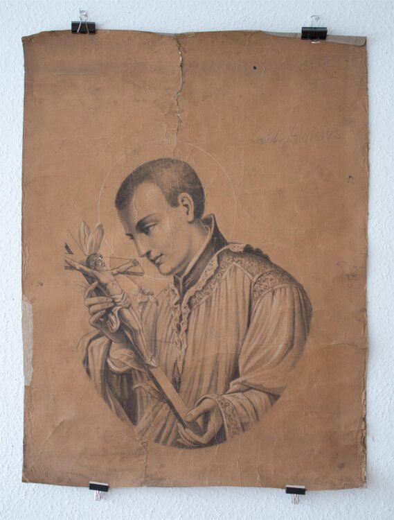 Glasmanufaktur Johann Heinrich Huber-Stutz Zürich - Heiliger Aloysius/ Aloysius von Gonzaga - undatiert - Kohle/ Tusche auf Papier, auf Leinwand