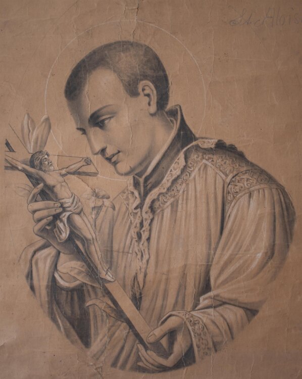 Glasmanufaktur Johann Heinrich Huber-Stutz Zürich - Heiliger Aloysius/ Aloysius von Gonzaga - undatiert - Kohle/ Tusche auf Papier, auf Leinwand