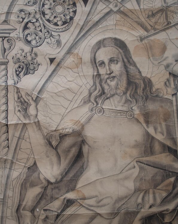 Glasmanufaktur Johann Heinrich Huber-Stutz Zürich - Jesu Himmelfahrt - undatiert - Kohle/ Aquarell auf Papier, auf Leinwand
