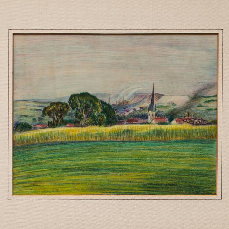 Martin Krauß - Ortsansicht mit Kirche - 1944 -...