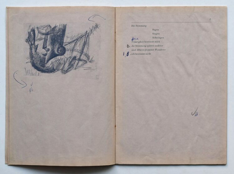 Markus Lüpertz - Eigenhändig korrigierter Abzug des Kataloges 9x9 - 1975 - Kugelschreiber, Tinte und Druckgrafik