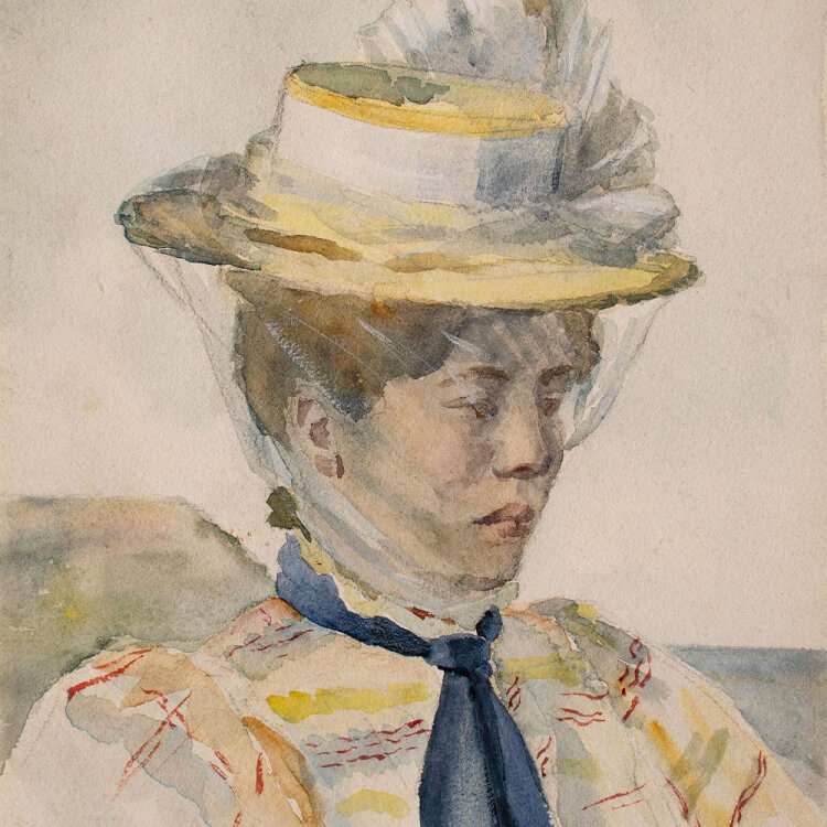 Monogramm H. T. - Weibliches Bildnis mit Hut - um 1900 - Aquarell