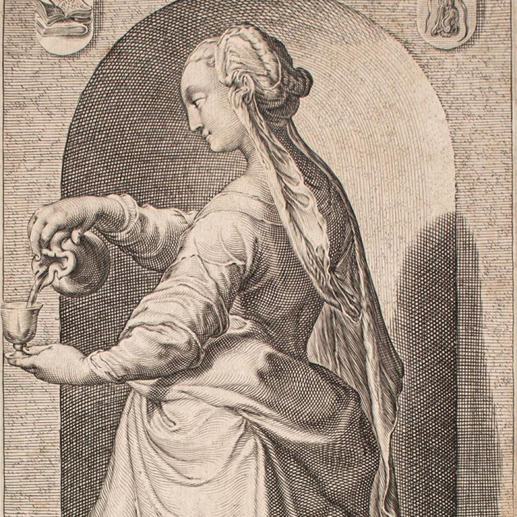 Jan Saenredam nach Hubert Goltzius - Temperis Pateras et Fercula Sardanapali Odit - undatiert - Kupferstich